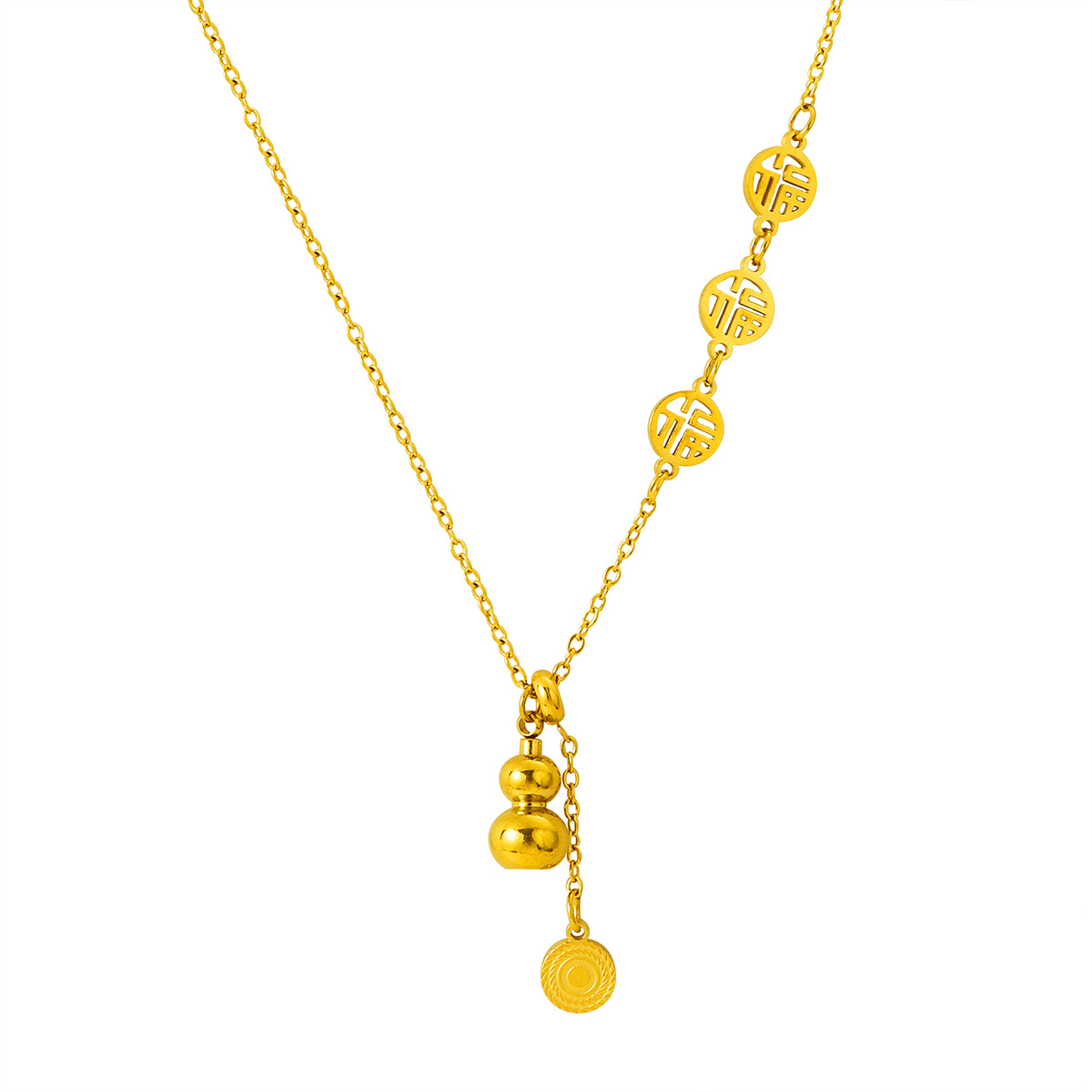 New Fu brand necklace, auspicious gourd pendant, Chinese style titanium steel gold Fu character hollowed-out jewelry wholesale Item Picture