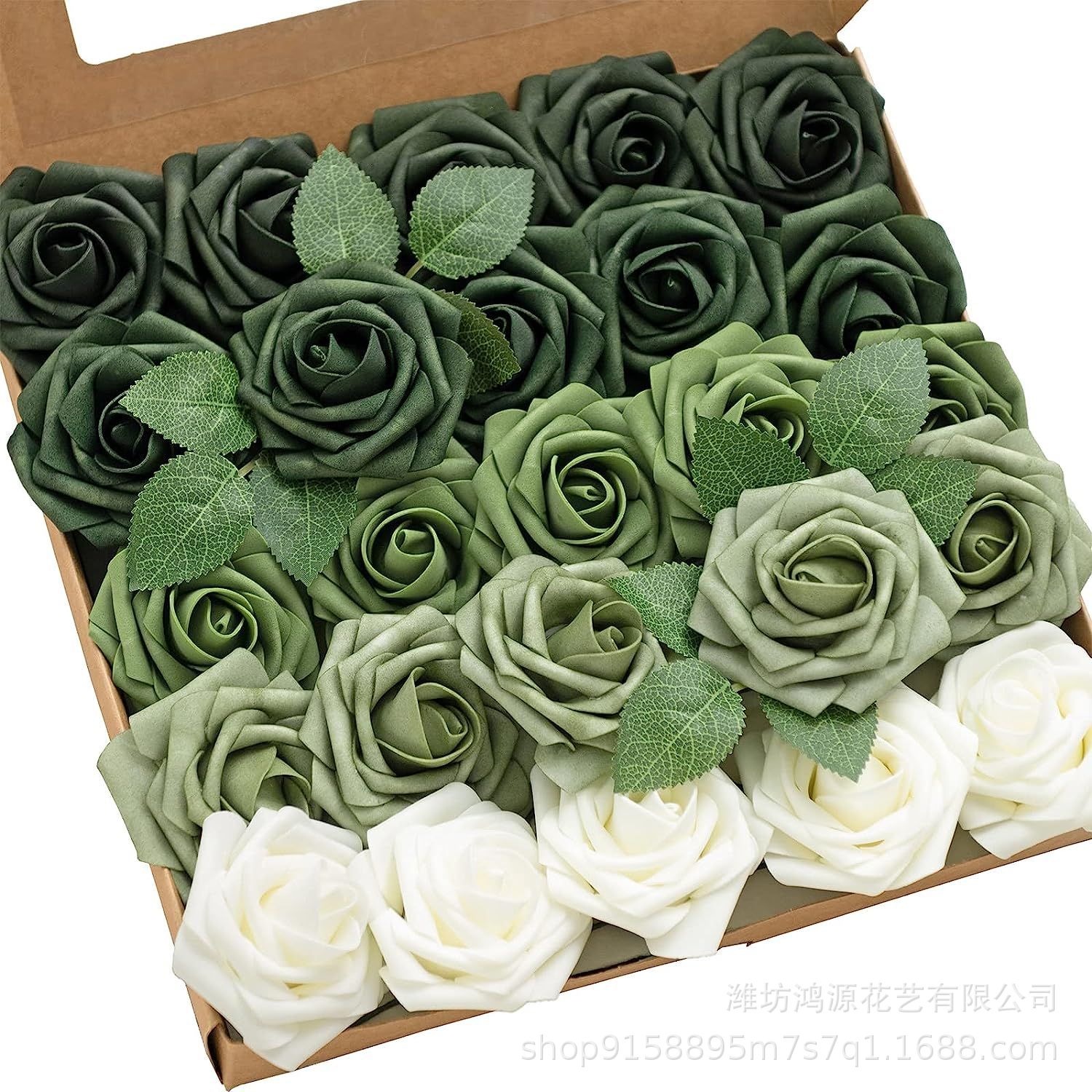 亚马逊爆款25朵欧式仿真玫瑰PE泡沫盒装人造花婚庆家居情人节装饰