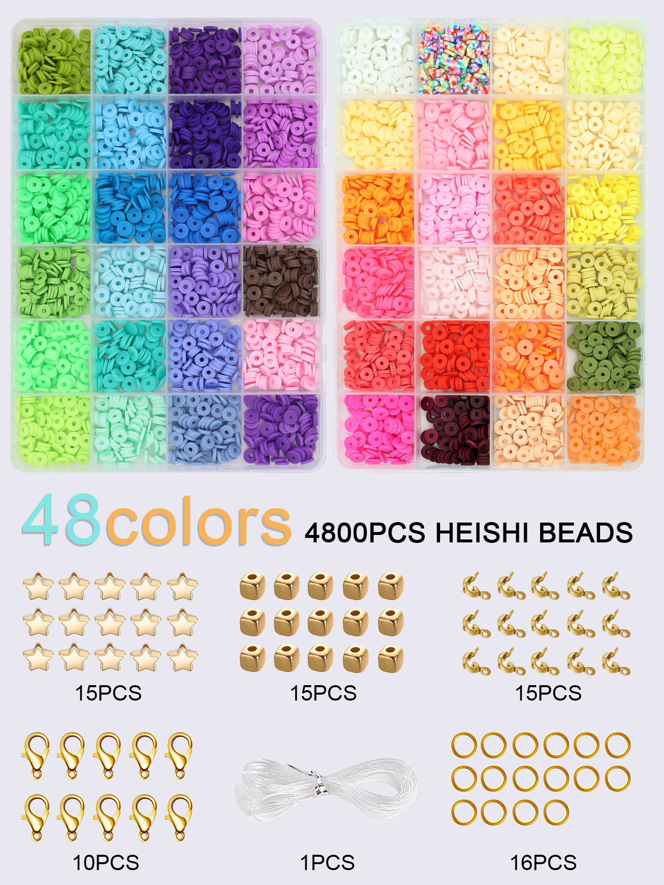 72 Color Polymer Clay Polymer Clay Tablets Millet Beads Letter Beads Loose Beads Spacing Beads Loose Bead Elastic Wire Diy Handmade Specification drawing