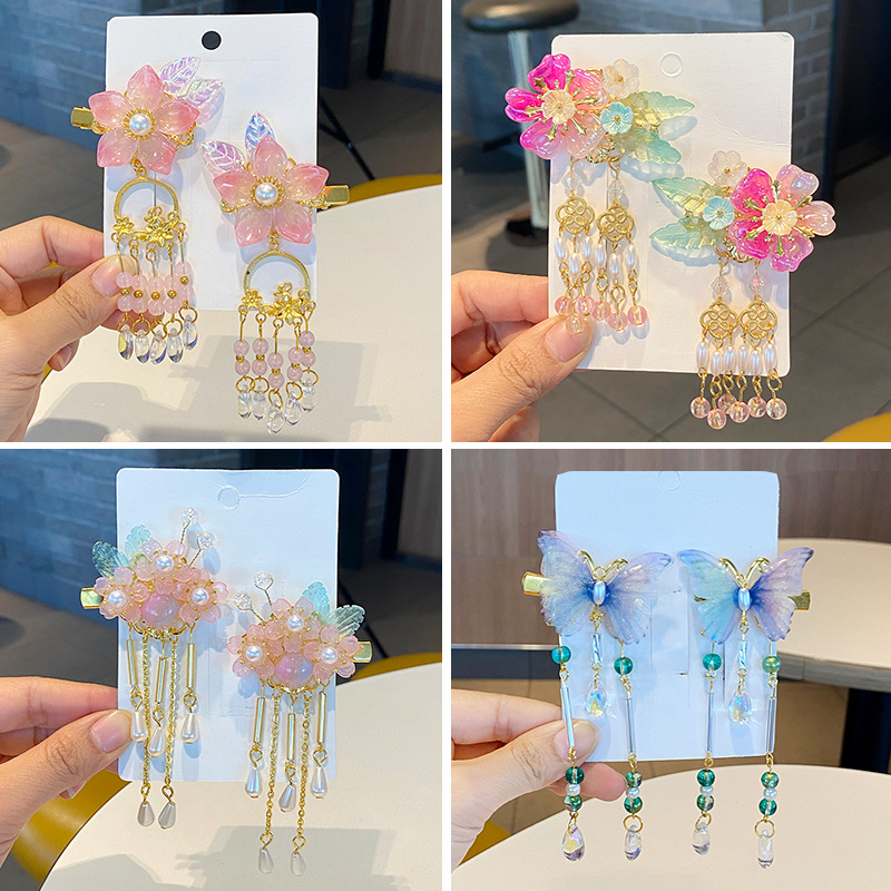 Princess Children Antique Hair Accessories Fringe Rabbit Retro Baby Hair Clip Chinese Style Hanfu Antique Ribbon Clip