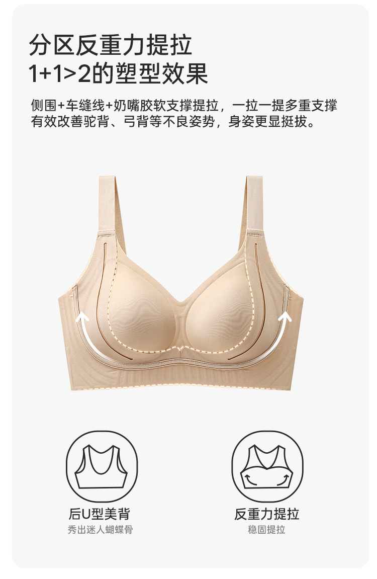 反重力提拉内衣女聚拢薄款固定杯无钢圈舒适无痕收副乳防下垂文胸详情7