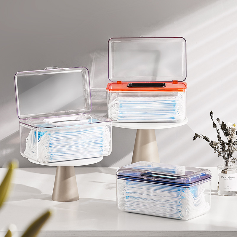 Wholesale Custom Pet Transparent Plastic Household Desktop Clutter Organizer Box Tissue Box Dust Mask Storage Box