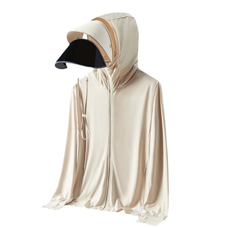 防晒衣女连帽户外/防晒衣/防嗮衣女士连帽户外/防污衣/防晒衣男女夏季户外白底实物图