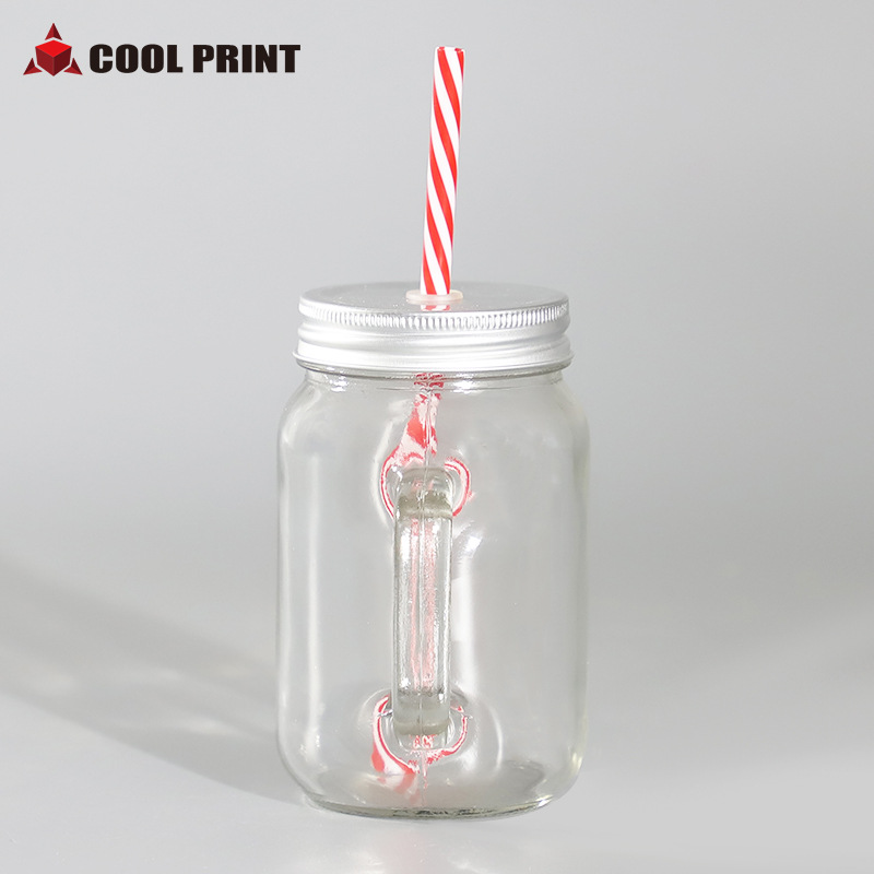 Heat transfer 12oz Mason Cup transparent heat-resistant glass cup with straw Creative transparent Mason Cup can be printed with logo Specification image