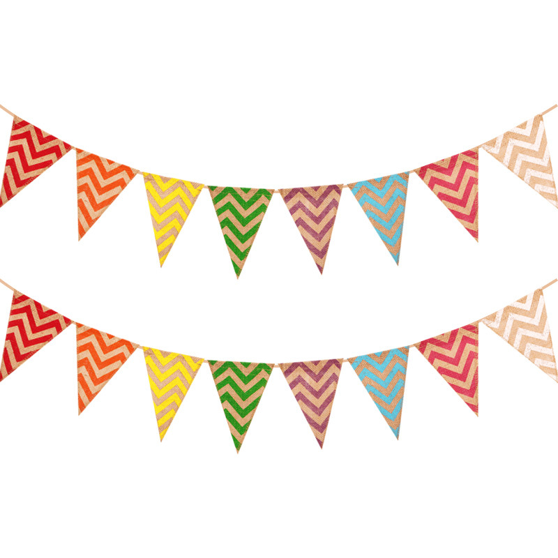 Factory direct supply of colorful wavy triangular banners on linen for birthday, wedding and party decoration Item Picture