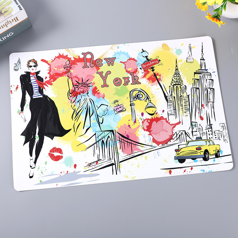 Disposable Plate Mat Custom Burger Fries Plate Pp Mat Frosted Plastic Landscape Painting Table Mat Custom Application Scenario