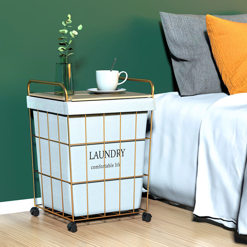 With Cover And Wheel Storage Basket Large Toys Home Laundry Basket Iron Pulley Bathroom Simple Storage Laundry Basket Specification drawing