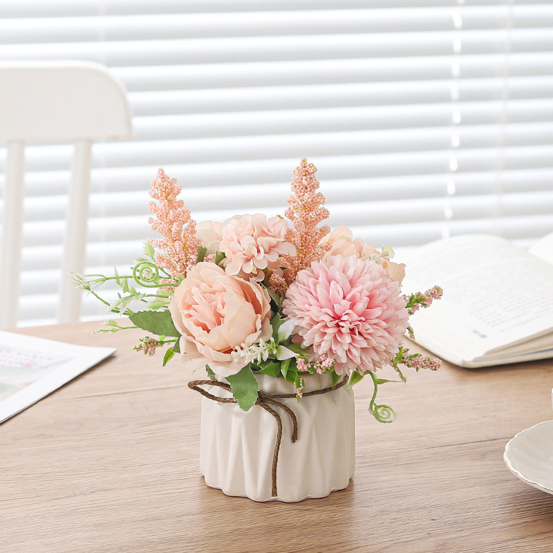 Pastoral style, fresh and delicate hydrangea ceramic potted plant, home living room, office desk decoration, silk flower simulation flower ornaments Specification image