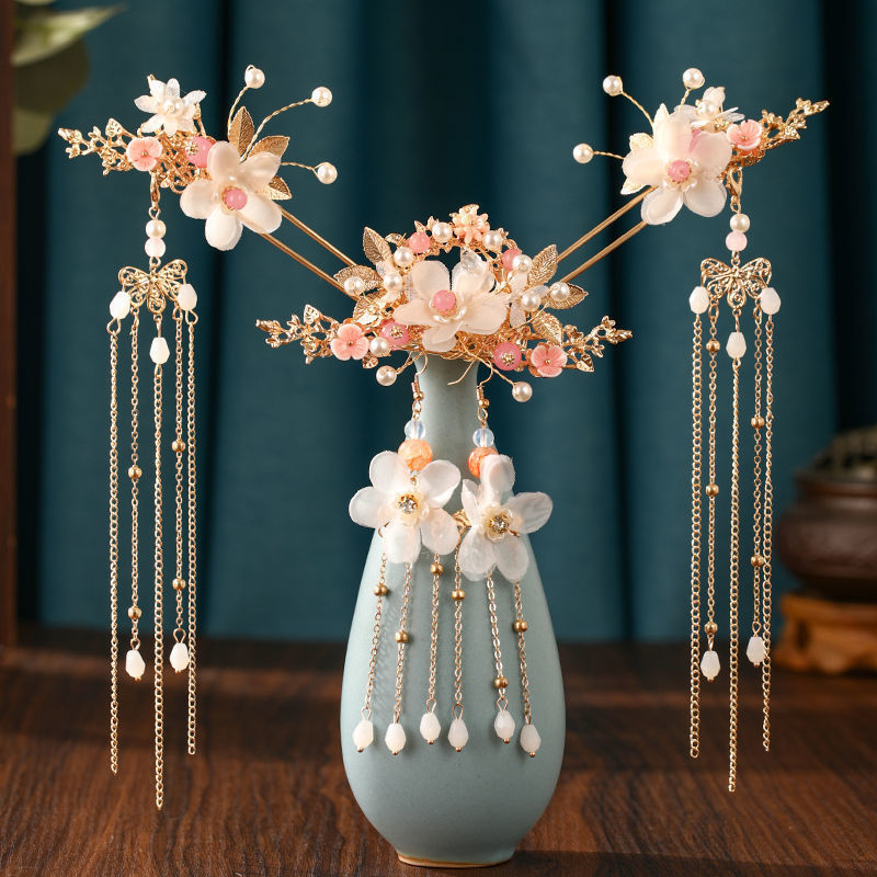 Hanfu headwear, super fairy girl, tassel hairpin, complete set of ancient-style accessories, step hairpin, comb, ancient-style hair accessory set Specification image