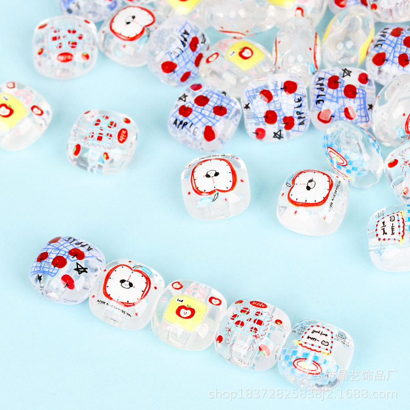 Transparent apple print bread beads, steamed bun beads, versatile diy bracelet, mobile phone chain, headband, jewelry, beaded accessories pic 4