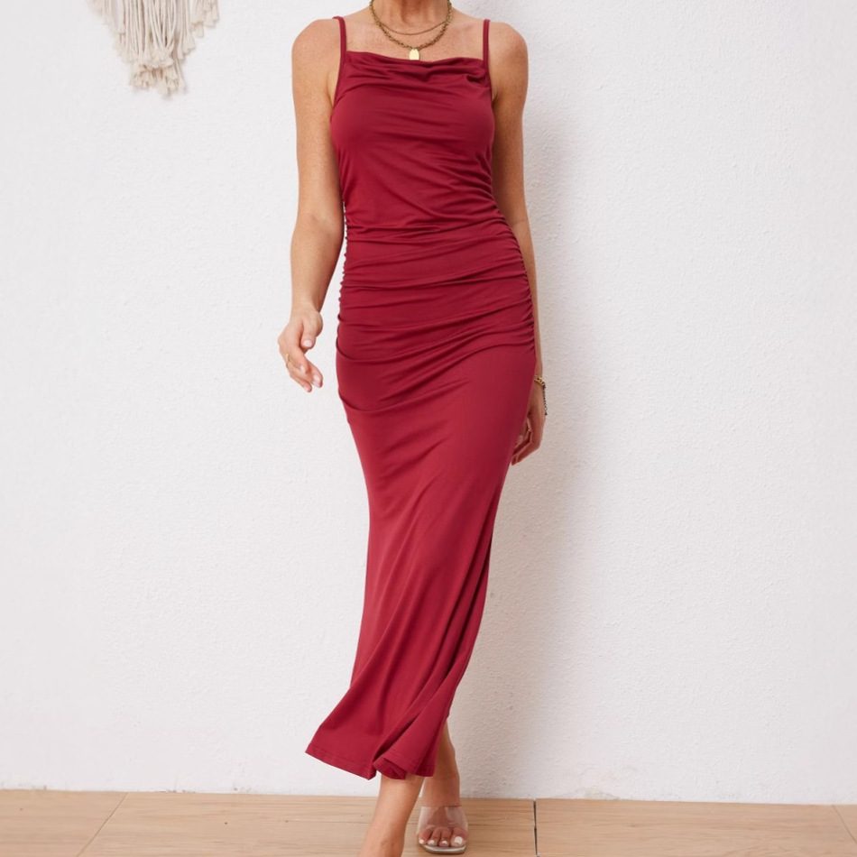 Wholesale of new French halter sexy and slimming women's long dresses from Europe and America in the spring and summer of 2025 Specification image