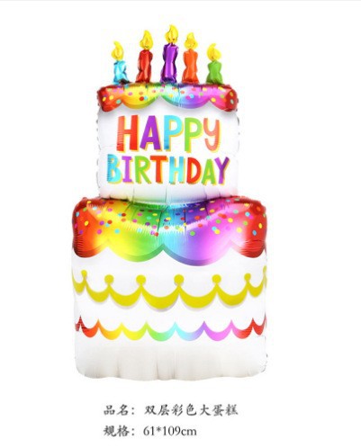Large Colorful Birthday Cake Aluminum Film Balloon Double Candle Cake Shape Children's Birthday Party Decoration Balloon Application Scenario