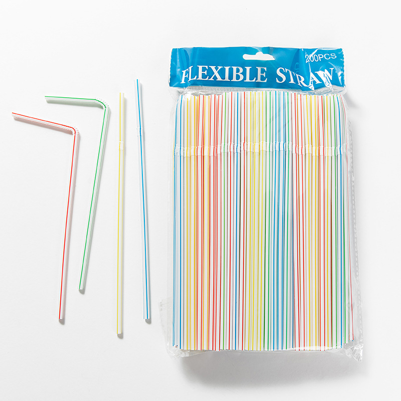 Striped Mixed Color Disposable Plastic Bend 5X210mm Milk Tea Restaurant Hot Products details Picture