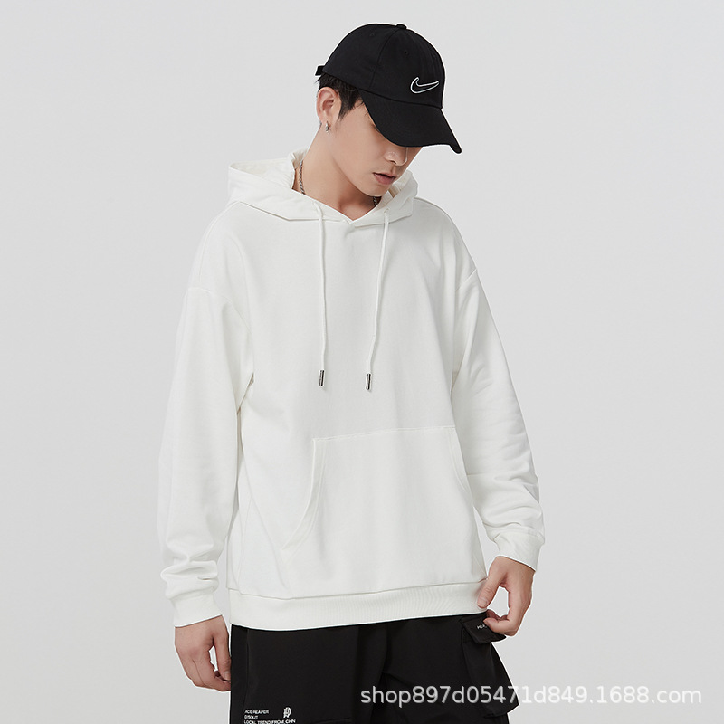 300g solid color heavyweight autumn and winter pure cotton men's hoodie with a cap, candy-colored loose round-neck hoodie, a thin trendy brand for men Specification image