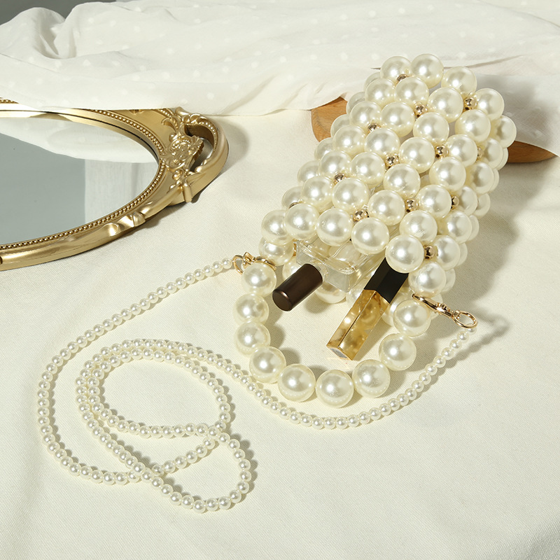 Pearl crossbody bag, Korean-style soft handle bucket storage bag, trendy evening fashion beaded mini handbag in stock, other hair accessories Specification image
