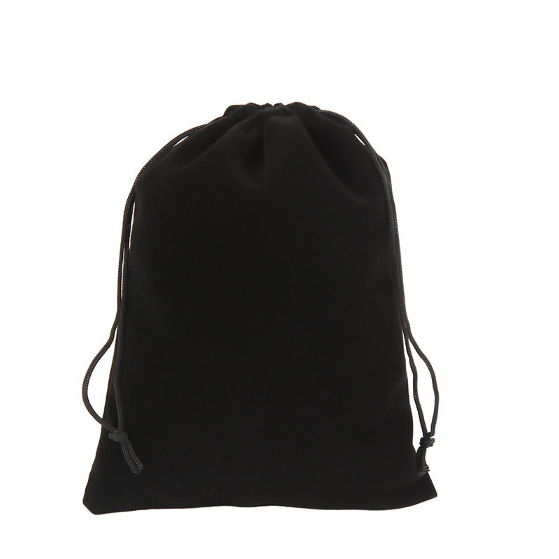 High-end black velvet bag with drawstring closure, flocking fabric for glasses, headphones, power banks, storage and packaging, gift bag Item Picture
