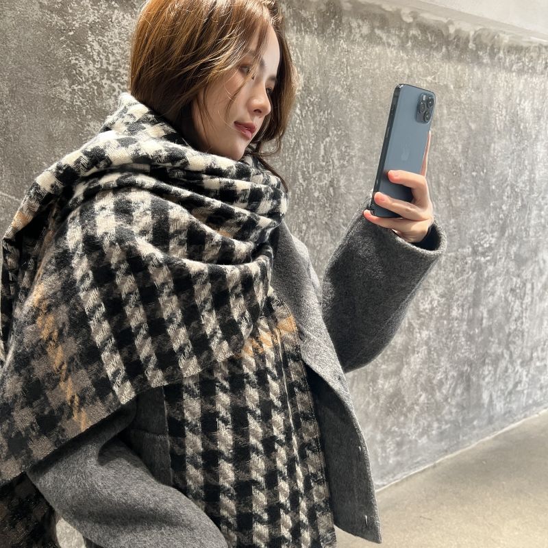 Fashionable checked scarf, winter Korean style sweet imitation cashmere thousand-bird check scarf wholesale, thickened warm shawl gift