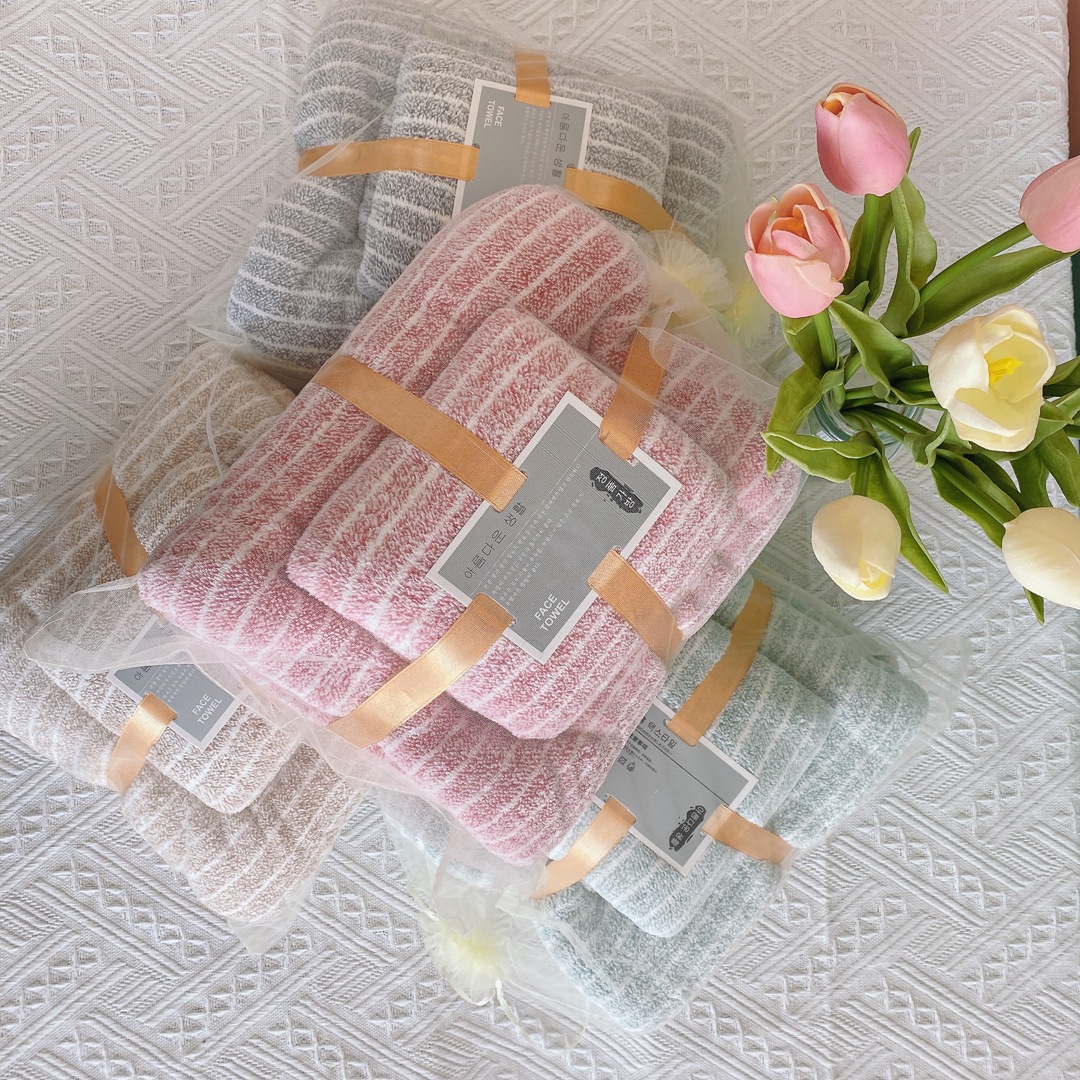 【LOVELY HOME】【 Lovely home 】 Coral velvet towel Bath towel set Narrow strip face towel Household bath towel Wedding holiday gift towel Beach towel Specification drawing