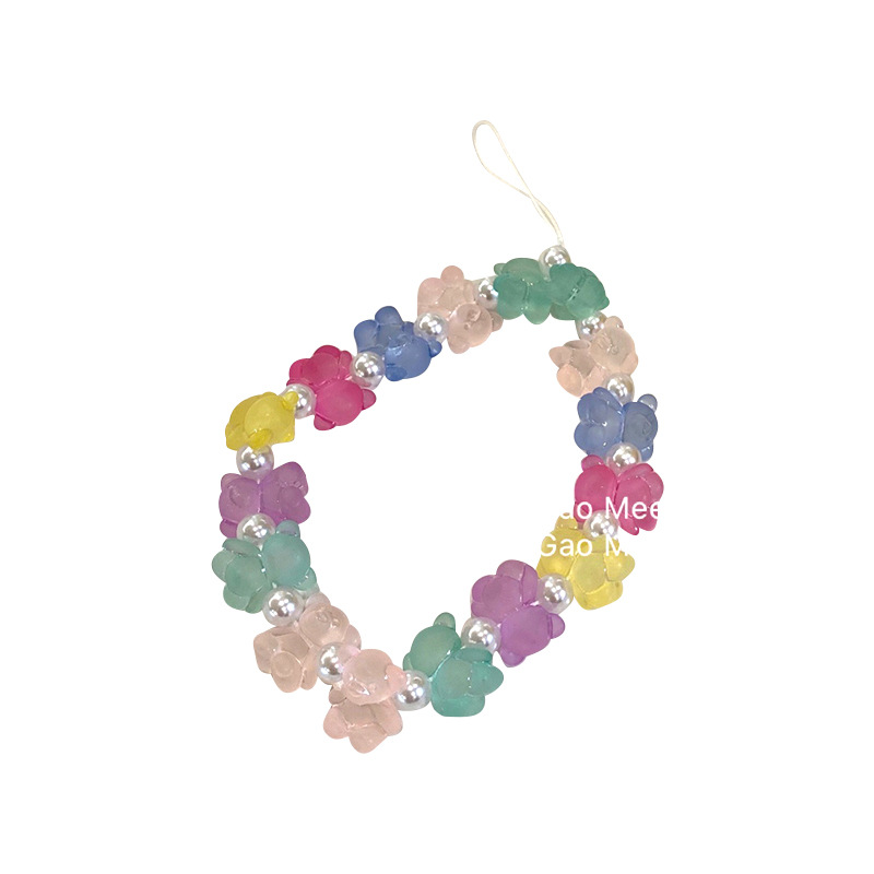 Rainbow Color Cartoon Bear Mobile Phone Lanyard Beaded Anti-Loss Girl Heart Elastic Mobile Phone Chain Fashion Mobile Phone Lanyard Item Picture