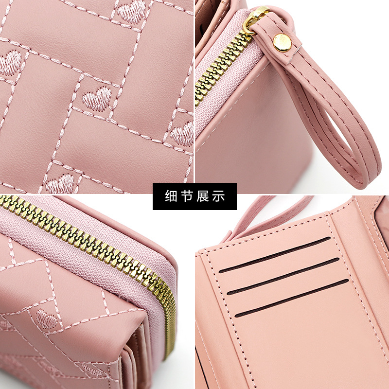 New Women's Short Purse Simple Embroidered Love Pu Three Fold Bag Card Bag Multi-Card Wallet Wallet Wholesale Specification drawing