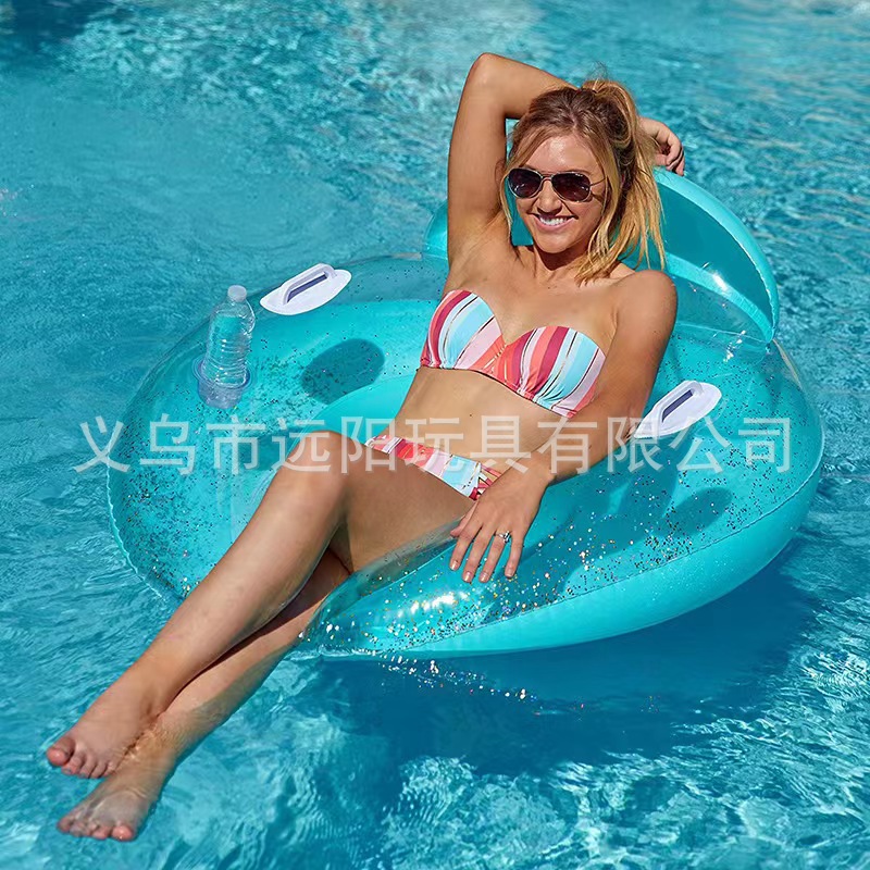 Large adult inflatable sequined water with net sitting rings, male and female Internet celebrity inflatable backrest swimming pool float rings Specification image