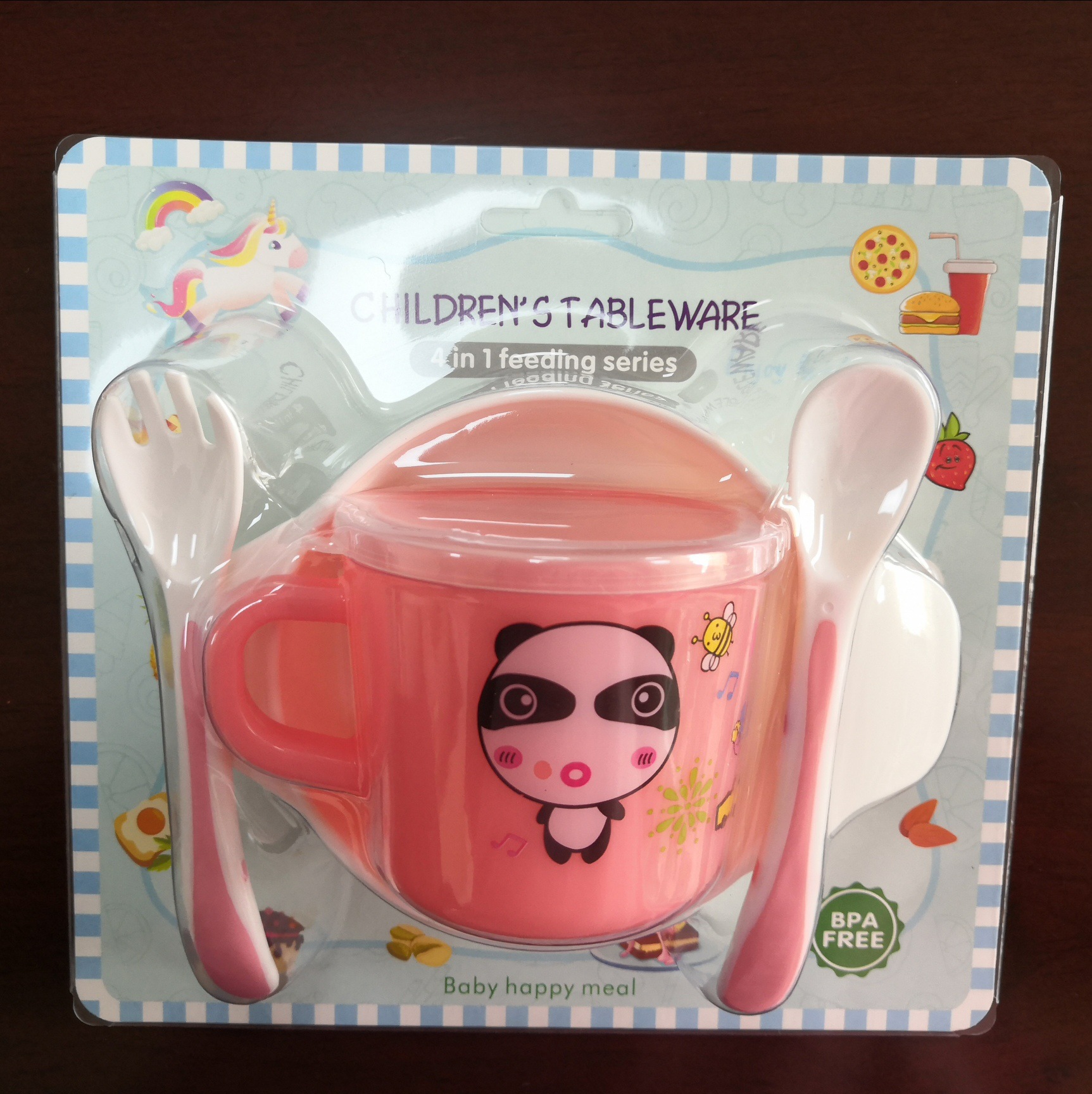 Cutlery set for children cup, fork, spoon and bowl for kindergarten children full figure
