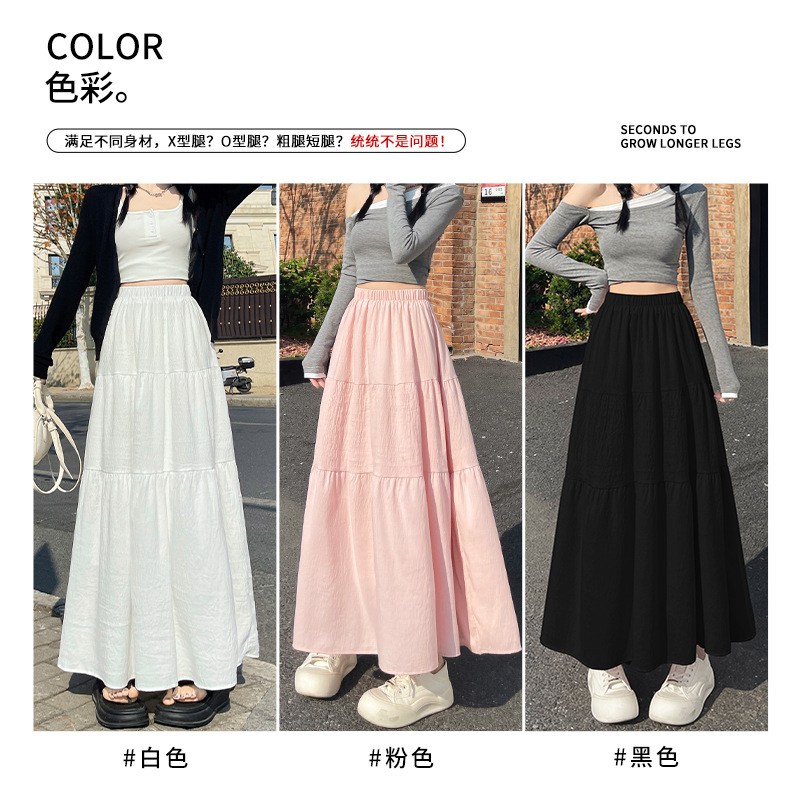 肌理感冰丝褶皱半身裙女春夏新款拼接蛋糕裙韩版垂感遮胯中长裙子产品图