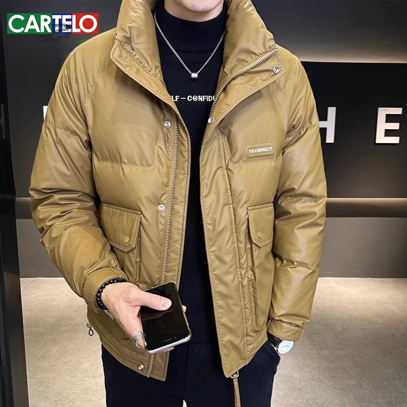 Xingmeng high-end down jacket for men, short stand-up collar pu leather top for winter, warm white duck down jacket for men Application Scenario