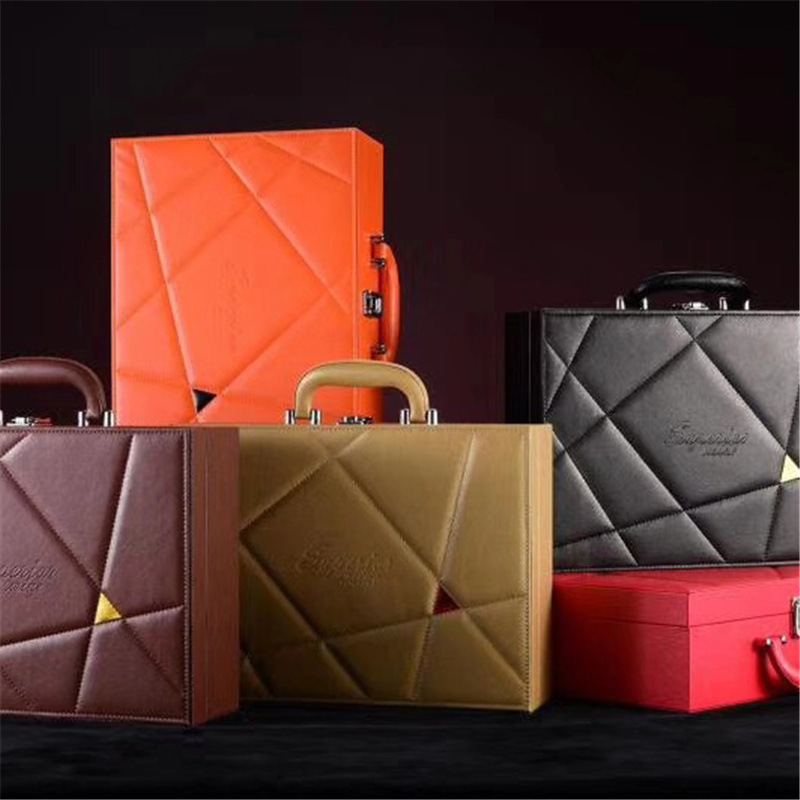 Red wine gift box, red wine packaging box, wide wine box, 2 bottles, high-end factory direct sales, horizontal handle wine box, wine Specification image