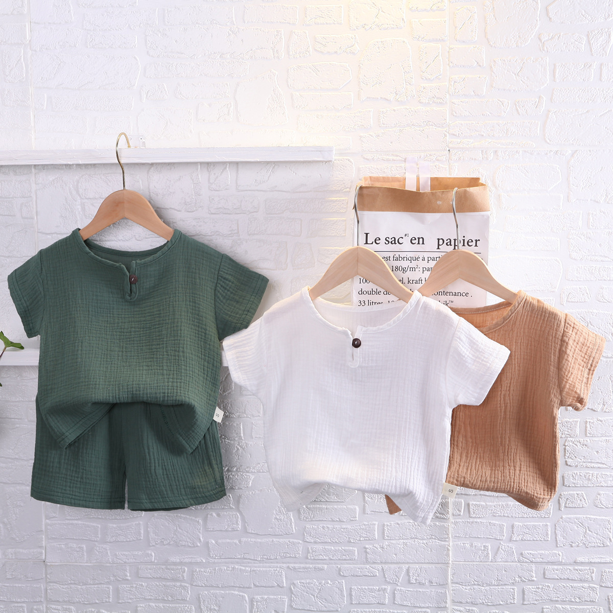 0-5岁儿童短袖套装男孩夏季棉麻透气跨境东南亚童装批发韩版休闲