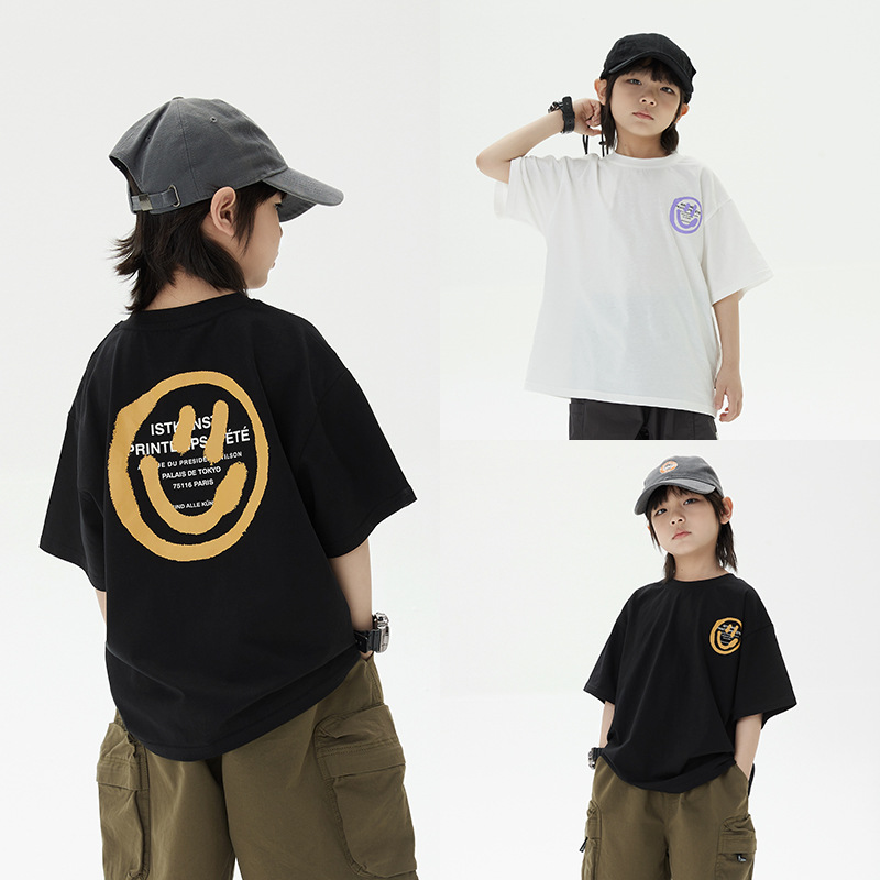 Summer 2024 new children's Korean style loose short-sleeved boy T-shirt, cool and cute cartoon print half-sleeved