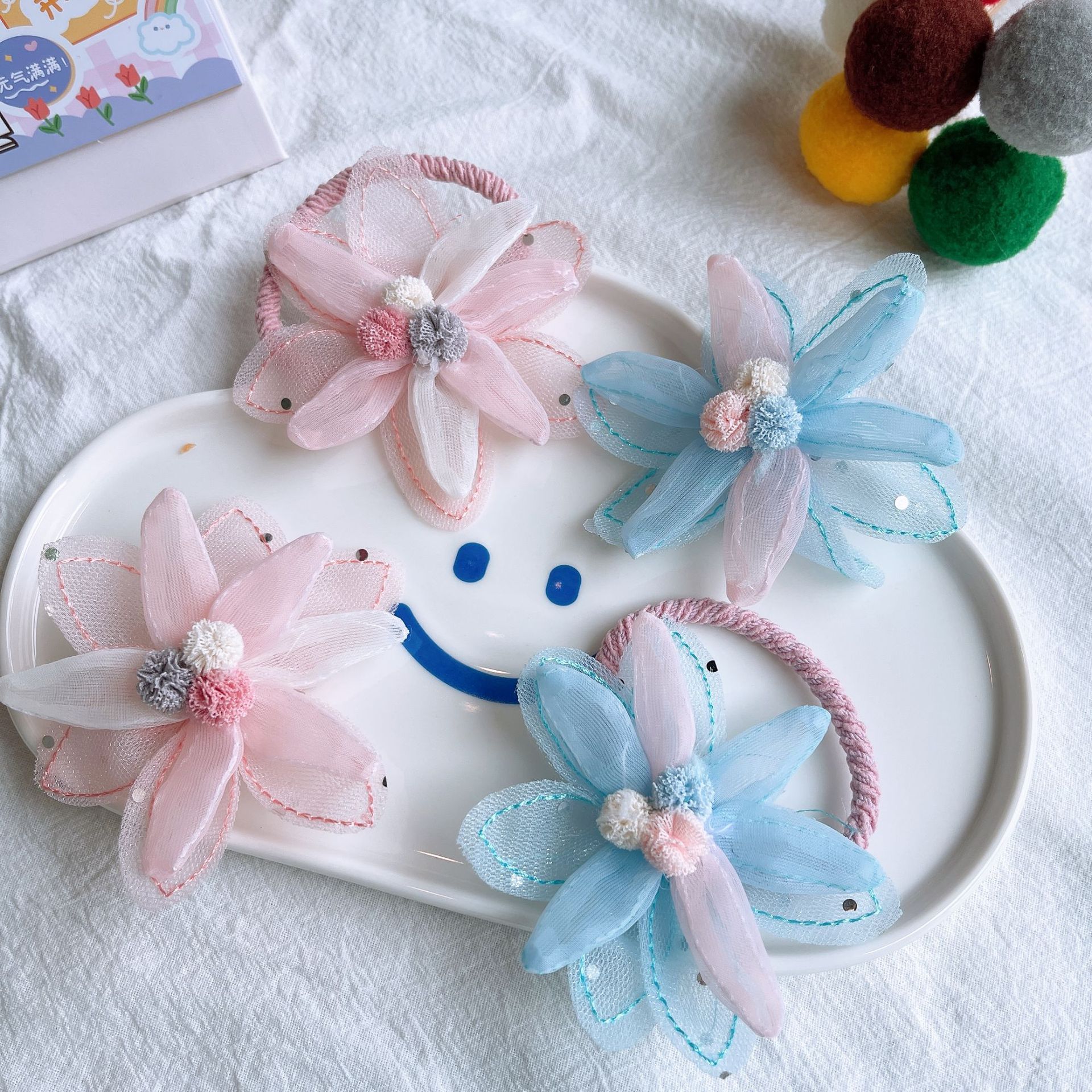 Mesh Three-Dimensional Hairball Flowers Sweet Hair Accessories Girl Hair Cute Ponytail High Stretch Korean Hairpin Hair Rope