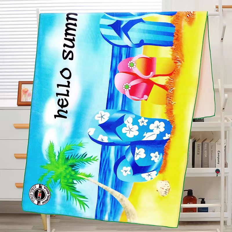 Double-sided fleece quick-drying towels, bath towels, beach towels, microfiber printed towels