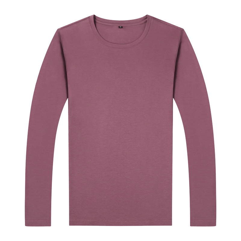 Liquid ammonia no-iron double-sided mercerized pure cotton casual round-neck long-sleeved T-shirt, a slim solid color base layer for spring and autumn Item Picture