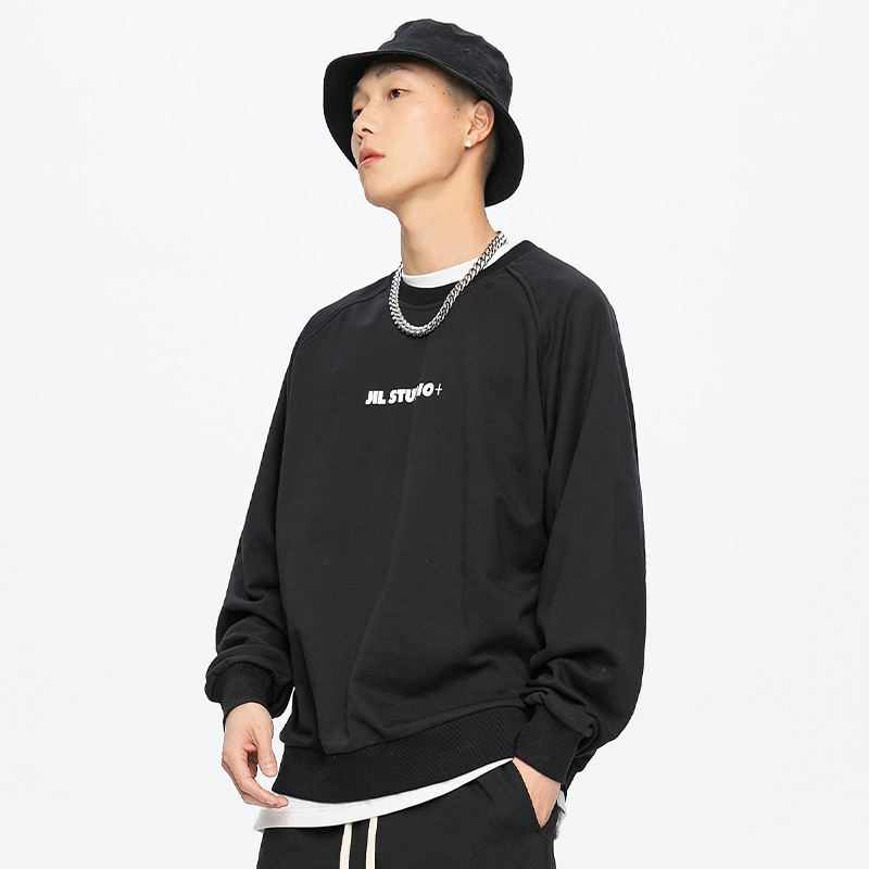 A heavyweight American white sweatshirt for men, a loose and trendy printed top, a spring and autumn Korean-style trendy round-neck jacket for young people Specification image