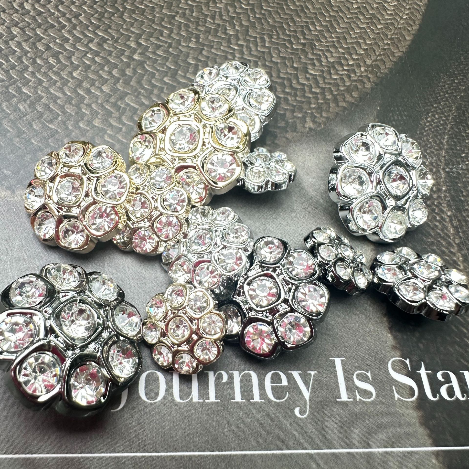 High-end fur coat with full metal diamonds, featuring silver rhinestones, flowers and delicate chanel-style buttons details Picture
