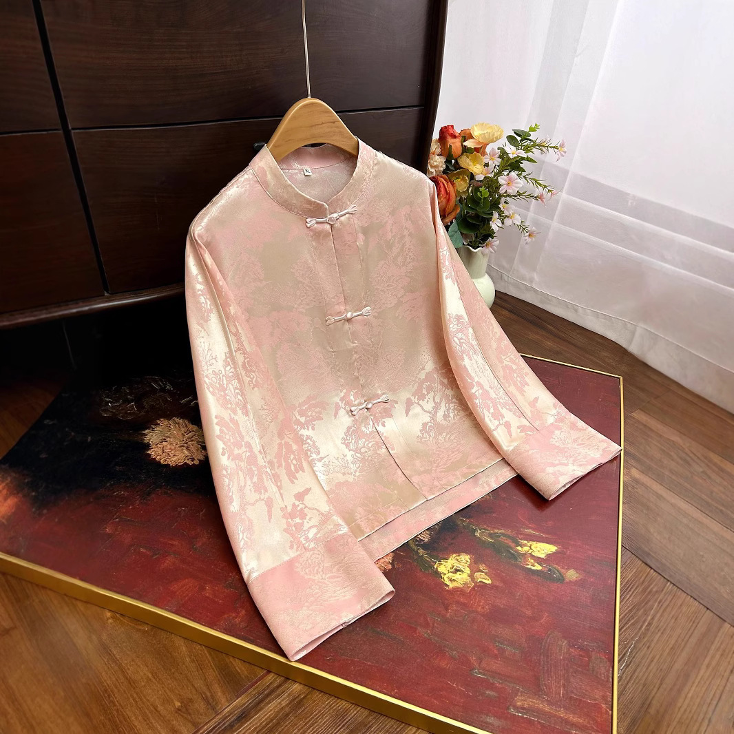 New Chinese-style retro jacquard coat 2025 Spring/Summer new retro button-up top, ethereal thin long-sleeved shirt Specification image