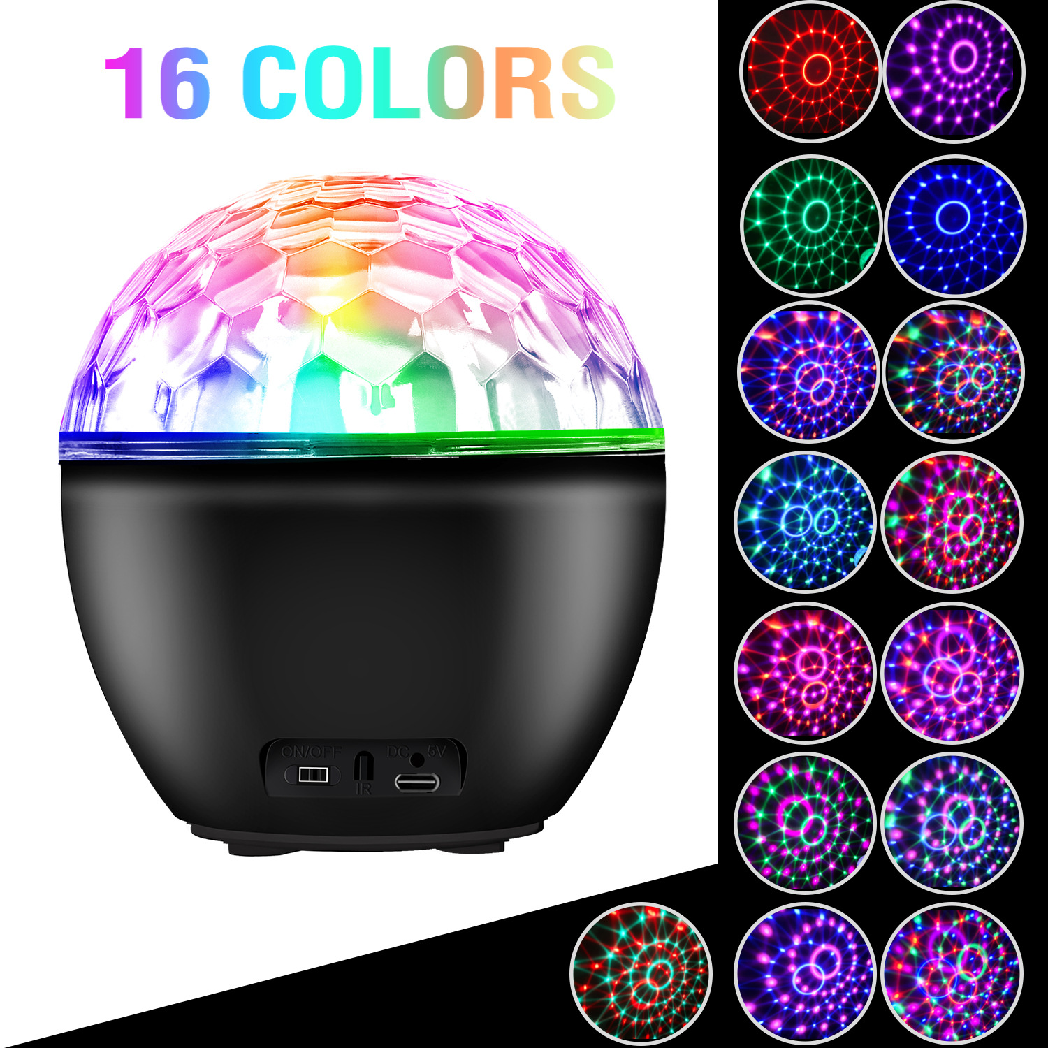 Small Magic ball light with Bluetooth speaker box, 16-color LED stage light, seven-color rotating crystal magic ball disco ball light Specification drawing