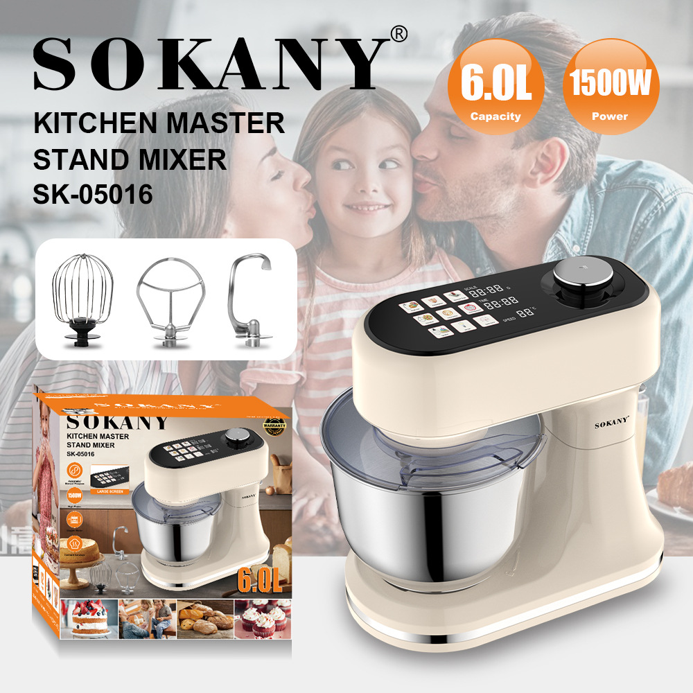 ماكينة تدليك عبر الحدود Sokany05016 Mixer، وهي ماكينة مطابخ مصنوعة من الصلب غير القابل للصدأ من طراز 6L