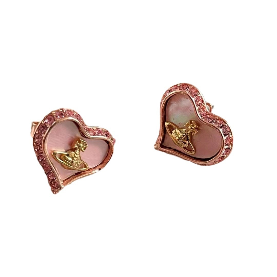 Pink Drop Oil Sweet Cool Wind Heart Stud 925 Silver Vintage Love Saturn Earrings Temperament Earrings Item Picture