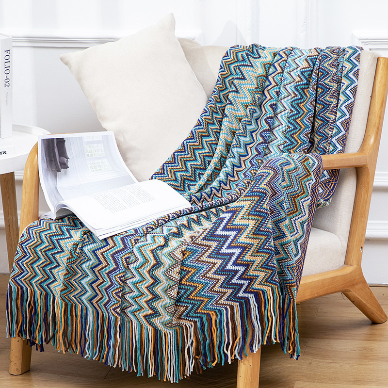 Wool Knitted Cross Border Sofa Blanket Cover Blanket Boho Tail Blanket Striped Fringe Blanket Summer Nap Blanket Specification drawing