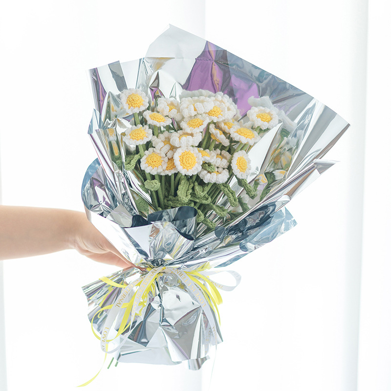 Artificial flower finished products, handmade flowers, diy wool knitting, self-made crochet bouquets, small daisies, wool finished products, flowers Specification image