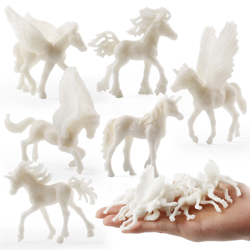 跨境白胚DIY绘画涂色实心迷你独角兽飞马模型仿真动物白模玩具详情图5