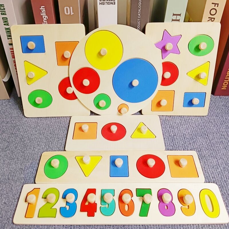 Montessori Teaching Aids Geometric Figure Panel Jigsaw Puzzle Round Shape Matching Cognitive Early Education Children's Toys Item Picture