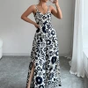 Di Yun's European and American cross-border 2025 Spring/Summer elegant and stylish twist-printed small halter wide-leg one-piece long pants women's clothing Application Scenario