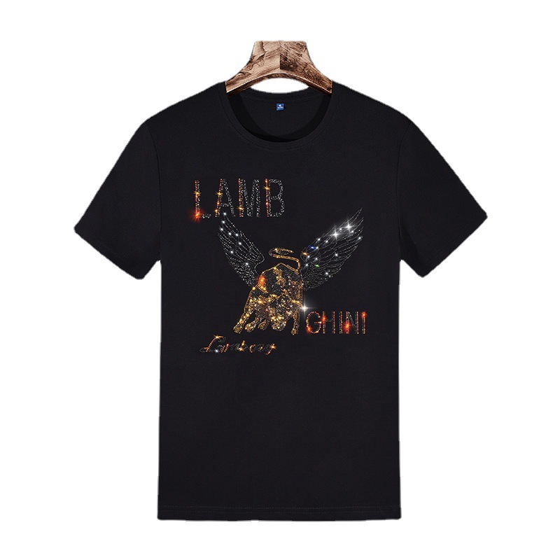 European Station hot diamond T-shirt Men's short-sleeved 2024 Summer quality ice silk cotton personalized trendy brand slimming men's T-shirt Item Picture