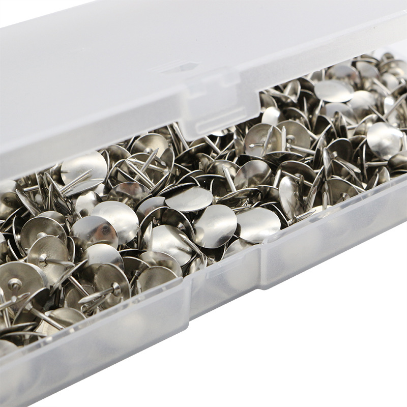 800 pieces per box, large silver flat-headed nail cork board, nickel-plated box for office supplies map nails details Picture