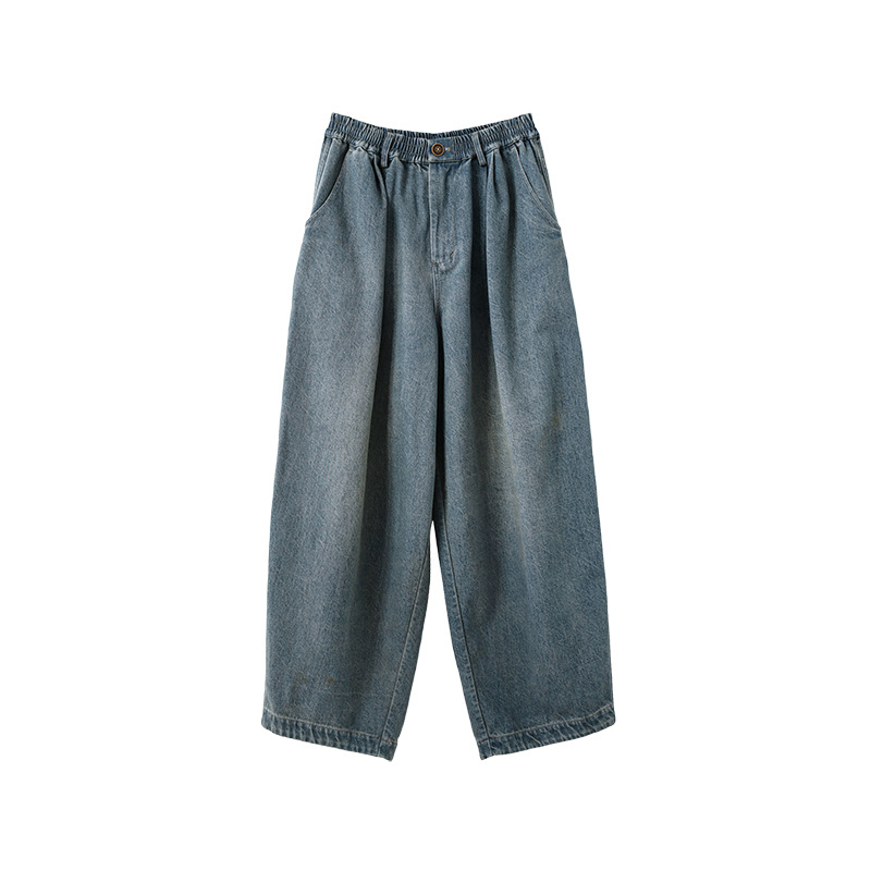 Original 2025 Spring style linen cotton twill denim leavened wash slimming retro artistic loose radish pants jeans Item Picture