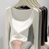H869 Threaded large U-neck long-sleeved top for women, Spring style slim T-shirt, light, warm, simple and casual base layer new style Specification image