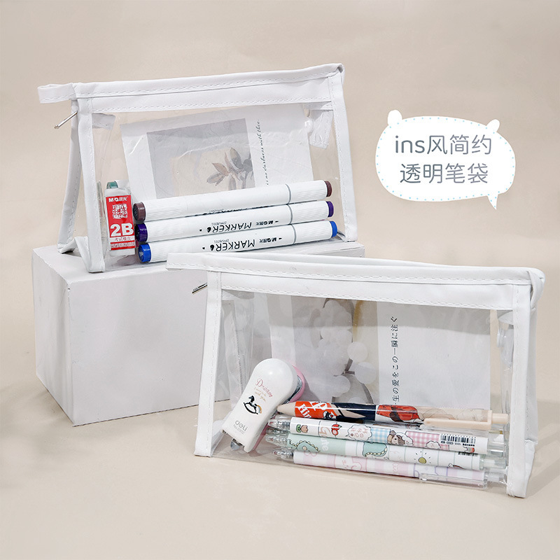 PVC waterproof pen bag large capacity simple Macaron color storage bag for primary school students transparent ins high appearance level storage bag full figure